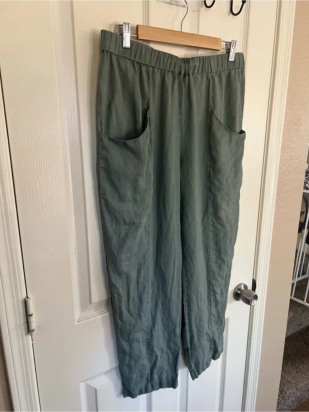 Quince Linen Pull On Pants Large Sage Green Oversized Pockets